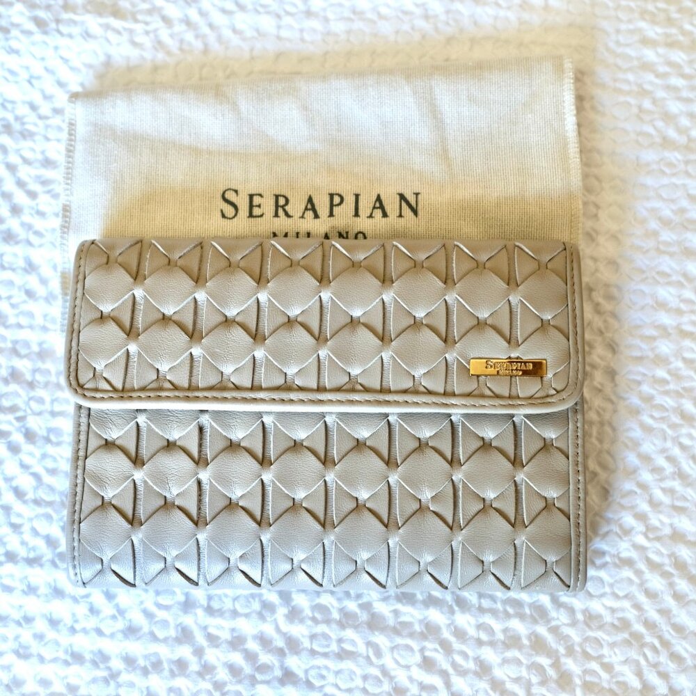 SERAPIAN Mosaico Trifold Beige Leather Wallet